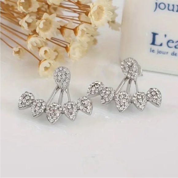 Jewelry - Rhinestone Silver Ear Jacket Earrings - Elegant Crystal Accent